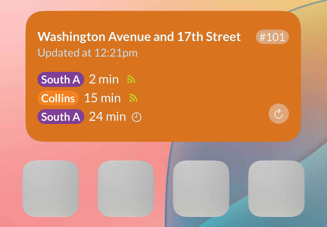Area de vista previa para los proximos widgets de pantalla de inicio de Miami City Trolley Tracker